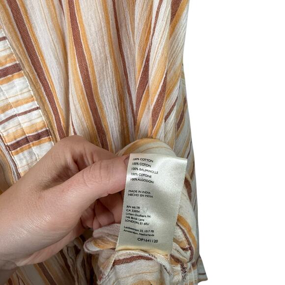 Anthropologie Brown Striped Tie Front Balloon Sleeve Blouse Boho Womens Plus 3x - Picture 10 of 11